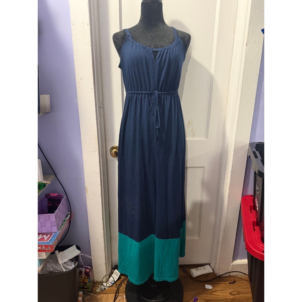 Faded Glory Navy Blue Teal Colorblock Maxi Tank Dress Small Sleeveless Summer